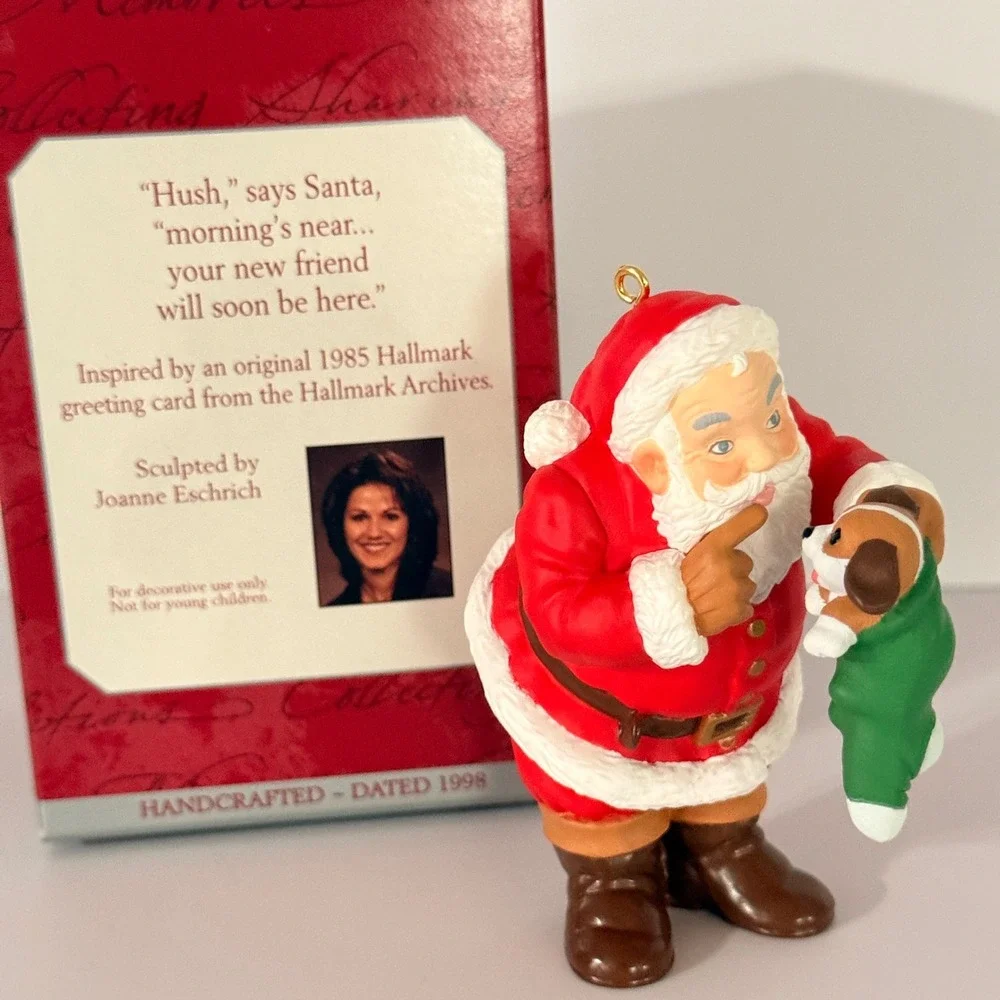 1998 Hallmark Keepsake Ornament New Christmas Friend Santa Puppy KOCC 1985 Card